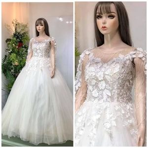 Long Sleeve 3D Floral Wedding Gown